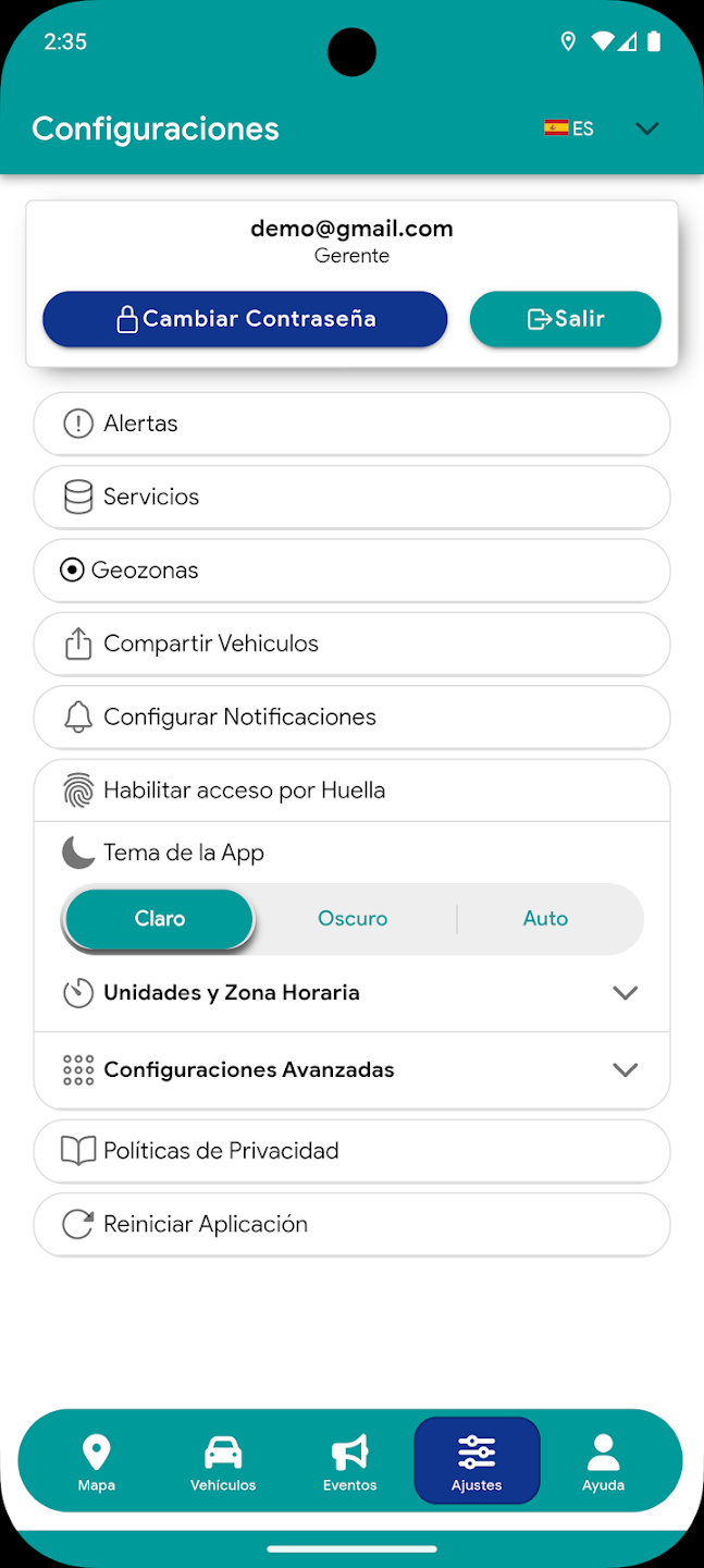 Pantalla de configuraciones en Expert GPS