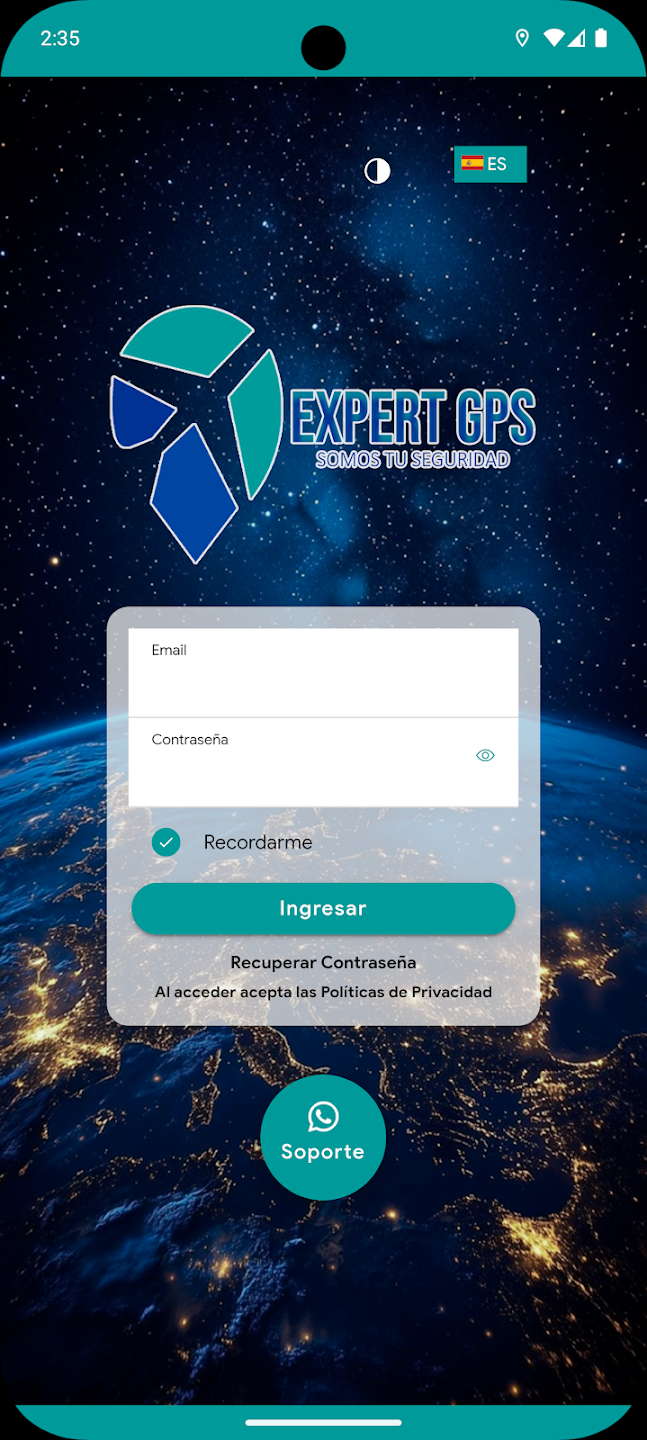 Pantalla de inicio de sesión de Expert GPS