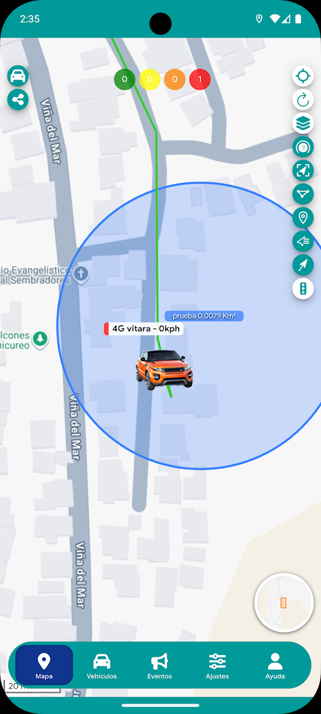 Vista del mapa de Expert GPS con monitoreo en tiempo real